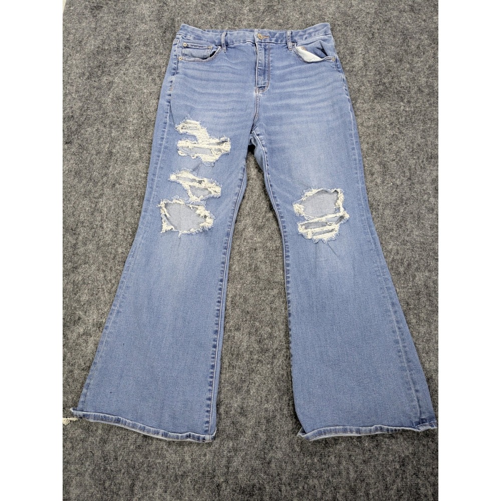 American Eagle Next Level Stretch Distressed Flare Jeans Light Wash 14 Short